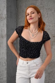 Resim Balmior Puantiyeli Belden Oturtmalı Tül Siyah Bluz Siyah 