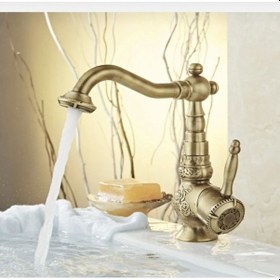 Resim İsaoğlu Yapı Eskitme Lavabo Bataryası Antik Lavabo Musluğu İşlemeli Vintage Tasarım Banyo Musluğu Antik 