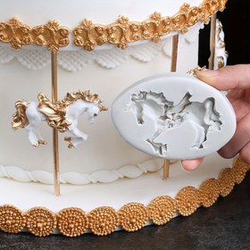 Resim Karusel Atı Silikon Kek Fondan Kalıpları Şeker Sanatı Cupcake Sakız Pastası Süsleme Kalıbı 