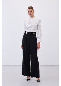 Resim Sateen Bel Aksesuarlı Pantolon - Siyah-136488 Siyah 