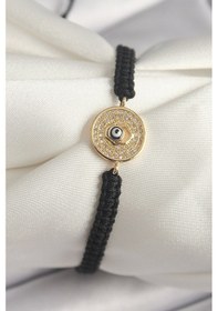Resim Pirinç Gold Renk Zirkon Taşlı Nazar Boncuk İşleme Makrome Asansörlü Model Kadın Bileklik - Tj-bb6789 Çok Renkli 