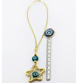 Resim Zümrüt Yeşili Cam Nazar Boncuklu Metal Örgülü Yıldız Dikiz Ayna S 