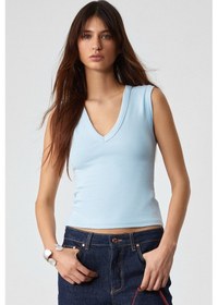 Resim Grimelange Lescosa Kadın Slim V Yaka Kolsuz Mavi T-shirt Mavi 