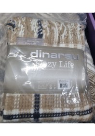 Resim Dinarsu Cozy Life Pamuklu Tv Battaniyesi Maria Camel Camel Lacivert Krem 