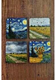 Resim Doğal Taş Bardak Altlığı - Van Gogh Aı Eserleri Baskılı 10x10cm Yapay Zeka Stone Coasters 481 Çok Renkli 