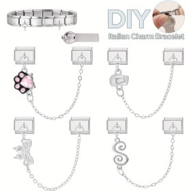 Resim 1 adet Gümüş Renkli Tabanlı Yay Kedi Pati Mektup Kelebek Elemanı DIY Bilezik Kolye Yüzük Ayak Bileziği, Çift Modül Zincir Bağlama Modeli DIY Moda ve Zarif Modül Bilezik, Yaratıcı Aksesuarlar İtalyan Takı, Doğum Günü ve Yıldönümü Hediyesi için Uygun 