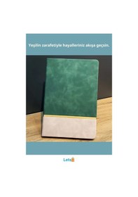 Resim Altın Şeritli Şık Yeşil Deri Not Defteri 21 Cm X 15 Cm Çok Renkli 