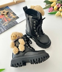 Resim Miniğimin Cicileri Peluş Ayıcık Detaylı Premium Kız Çocuk Postal Bot - Siyah Siyah 