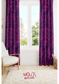 Resim Fuşya Desenli Süet Oturma Odası, Salon Fon Perde Dijital Baskılı Ekstrafor Büzgü 2 Kanat Prd-1000 Çok Renkli 