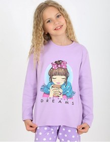 Resim Kız Çocuk Uzun Kollu %100 Pamuklu Pijama Takımı Let Your Lila 