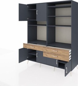 Resim Kronos Gardrop 10 Raflı 3 Çekmeceli 8 Kapaklı 176x59x221 Antrasit-antrasit/çam Beyaz 