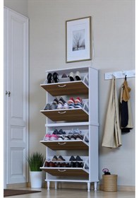 Resim Eliusta Berry Ceviz 8 Raflı 4 Düşer Kapaklı Ayakkabılık 72 Cm Genişlik X 168x26 Cm Ayakkabılık Ceviz 