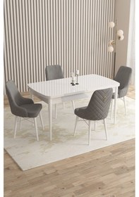 Resim Mazaka Serisi 80x132 Açılabilir Mdf Beyaz Masa Takımı 4 Antrasit Sandalye Gri 