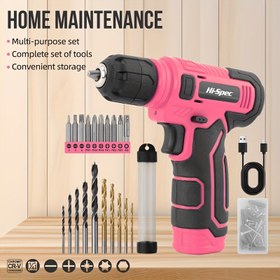Resim 76 parça 8V 1500mAh lityum matkap ev seti, çok fonksiyonlu elektrikli tornavida pembe matkap seti, USB şarjı, DIY projeleri/ev dekorasyonu için uygun, herkes için uygundur 
