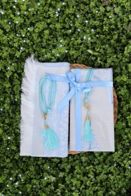 Resim Hediyelik Pamuklu Seccade Seti S1004 Siyah Mavi 