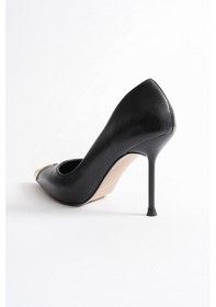 Resim Nivora Kadın Siyah Deri Gold Aksesuarlı Sivri Burun Yüksek İnce Topuklu Ayakkabı Stiletto 9.5cm Siyah 