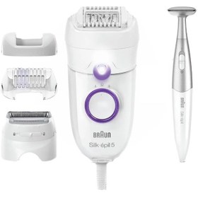 Resim Braun Silk-épil 5 5825 3'ü 1 Arada Kablolu Kuru Kullanım Epilatör Taşıma Çantası, 3 Ek Ataşman + Bikini Trimmer 