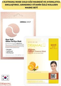 Resim Dermal 3 Katmanlı Rose Gold Göz Maskesi + Vitamin Özlü Kolajen Maskesi 