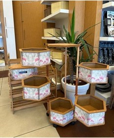 Resim Ahşap Altıgen Sebzelik 5 Katlı Yana Açılır Patates Soğan Tekerlekli Sebzelik Flamingo Beyaz 