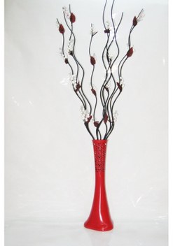 60 Cm Desenli Kırmızı 5 Beyaz Üzüm 5 Siyah Dallı Uzun Köşe Vazosu