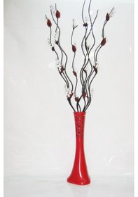 Resim 60 Cm Desenli Kırmızı 5 Beyaz Üzüm 5 Siyah Dallı Uzun Köşe Vazosu 