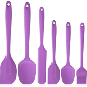 Resim 6lı Silikon Fırça Spatula Servis Takımı Yanmaz Yapışmaz Fırçası Kaşık Bıçak Spatula Seti Mor 