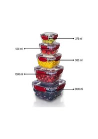 Resim 5'li Set Master Kare Saklama Kabı 275 ML - 500 ML - 900 ML - 1500 ML - 2400 ML 001 