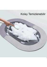 Resim Sihirli Su Emici Banyo Paspası Kaymaz Tabanlı Paspas Gri 