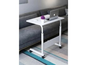 Resim servetavcı Esil Yükseklik Ayarlı Laptop Sehpası ve Çalışma Masası - Beyaz (Tekerli) Oval Kenar - 70X40 