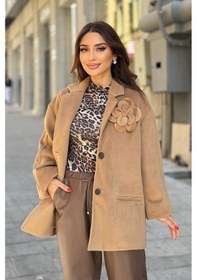 Resim Fever Broş Çiçekli Kadın Kaşe Kaban 342118001 Camel 