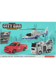Resim Cıty Car Helikopter Ve Kamyon 2 Li Araç Seti Kırmızı Kamyon 