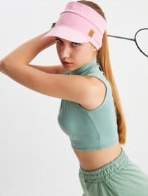 Resim Butikgiz Kadın Pembe Uv Korumalı Katlanabilir Üstü Açık Yumuşak Siperli %100 Pamuklu Penye Tenis Vizör Şapka 