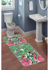 Resim Modern Desenli Dijital Baskı 3 Lü Banyo Paspas Takımı Yıkanabilir Kaymaz Tabanlı Klozet Takımı Klz0008 Renkli 