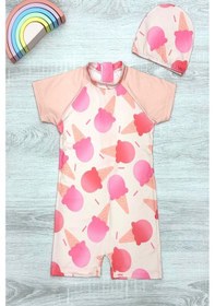 Resim My Kids Wear Dalgıç Kumaş Gizli Fermuarlı Boneli Karakter Desenli Kız Çocuk Mayo Mercan - Pembe 