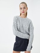 Resim Crop Saç Örgü Kazak Uzun Kollu Bisiklet Yaka 