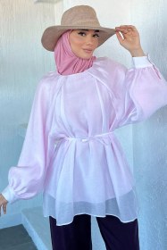 Resim İç Astarlı Salaş Tesettür Bluz Pembe TZL-P-00022190 