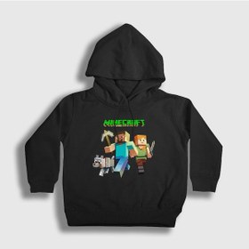 Resim Presmono Unisex Çocuk Miners Minecraft Kapüşonlu Sweatshirt Siyah 