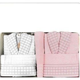 Resim Özdilek Bornoz Takımı Graph Happy Set Aile Seti 5 Parça Pembe-gri Pembe - Gri 