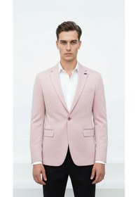 Resim Plus Scorpion Açık Pembe Erkek İtalyan Kesim Blazer Ceket Kol Yamali, Slim Fit, Şık Ve Modern Tasarım Pembe 