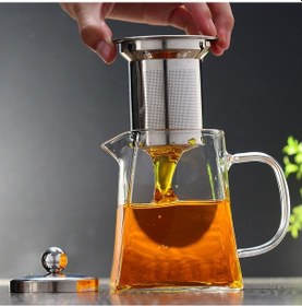 Resim Borosilikat Cam Çelik Süzgeçli Ve Kapaklı Piramit Demlik 750 ML Şeffaf 