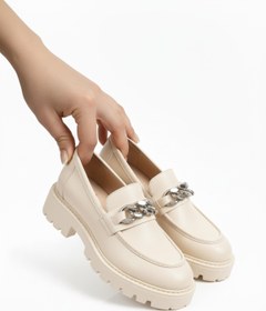 Resim FAYMAZ Kadın Günlük Oxford Ayakkabı Zincir Tokalı Bej 