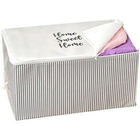 Resim Home Sweet Home Baskılı Gri Çizgili Mega Boy Baza Altı Kazak Pike Battaniye Hurcu 74x46x46 Çok Renkli 