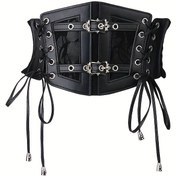 Resim Vintage Siyah Dantelli Korseli Bel Kemeri Kadınlar İçin: PU Deri, Kurdele ve Püskül Detayları, Akşam Etkinlikleri ve Günlük Geziler İçin Uygundur 