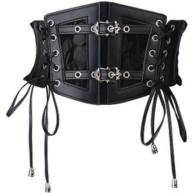 Resim Vintage Siyah Dantelli Korseli Bel Kemeri Kadınlar İçin: PU Deri, Kurdele ve Püskül Detayları, Akşam Etkinlikleri ve Günlük Geziler İçin Uygundur 