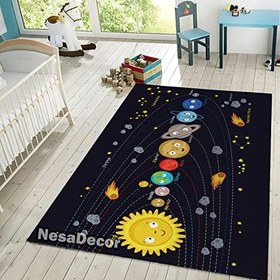 Resim Renkli Galaksi Yıldızı ve Gezegenler Dikdörtgen Alan Halı Oturma Odası Yatak Odası Çocuk Oyun Halısı Pamuk Dokuma Taban (180 x 230 cm) 