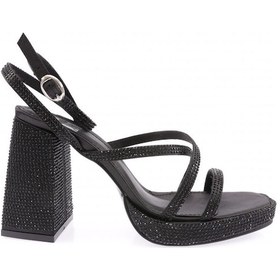 Resim Dgn 7753-23y Kadin Silver Taşli Tek Çapraz Bant Alçak Platform Yüksek Topuk Bilekten Bağli Sandalet 7753-424-R1671 Siyah 