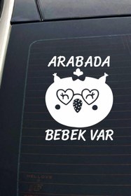Resim AVMmarketim Arabada Bebek Var Sevimli Beyaz Oto Cam Sticker Hayvan Figürlü Ikaz Uyarı Yazısı 