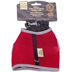 Resim Havalı Dokuma Kedi Göğüs Ve Gezdirme Tasması Medium Kırmızı 1x25-35 Cm 