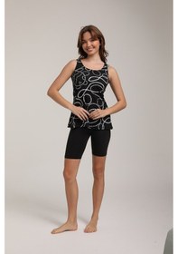 Resim Chelly Kadın Desenli Askılı Taytlı Tankini S 5700 Siyah Siyah 