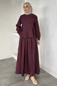 Resim Etek Bluz Kombinli Tesettür İkili Takım Bordo TZL-P-00020585 